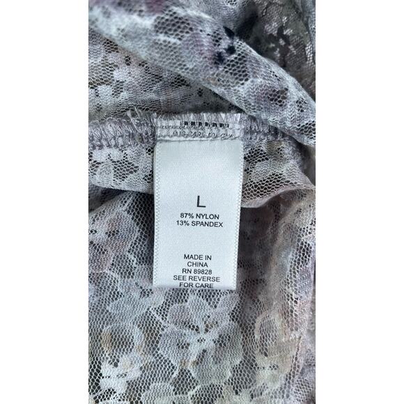 LOGO Layers by Lori Goldstein Printed Tie-Dye Sheer Lace Top Grey Fairy Large - Picture 10 of 14